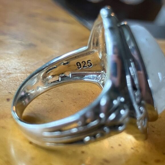 Natural Rainbow Moonstone Sterling Silver Cocktail Ring Size 7 - Picture 6 of 10